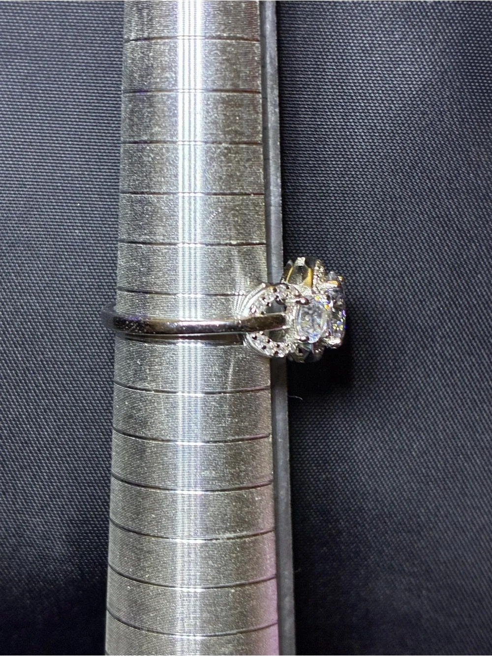 Sterling Silver White Frost CZ Three-Stone Halo Ring